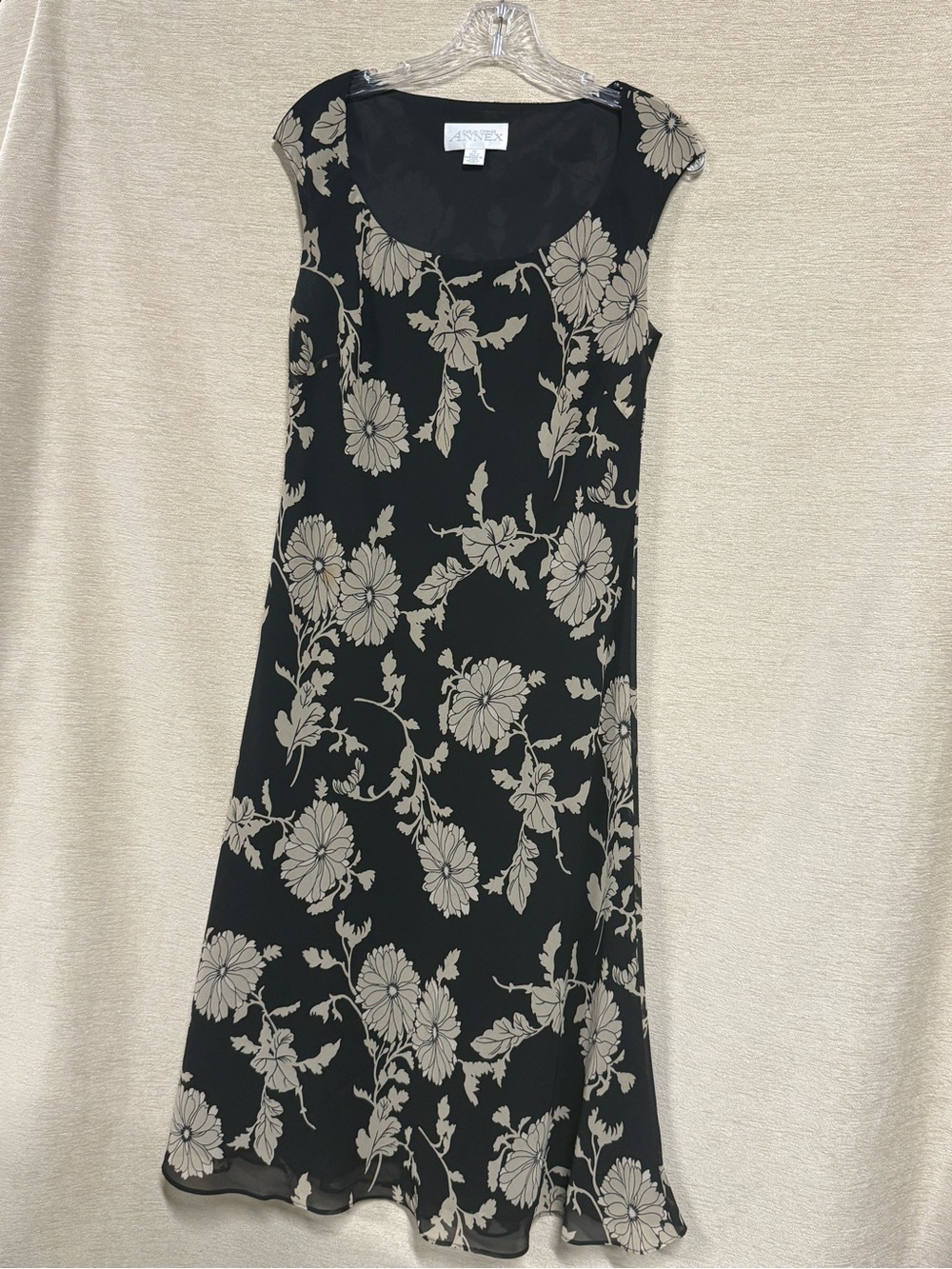 Casual Corner Black Maxi Dress with Cream Floral Print